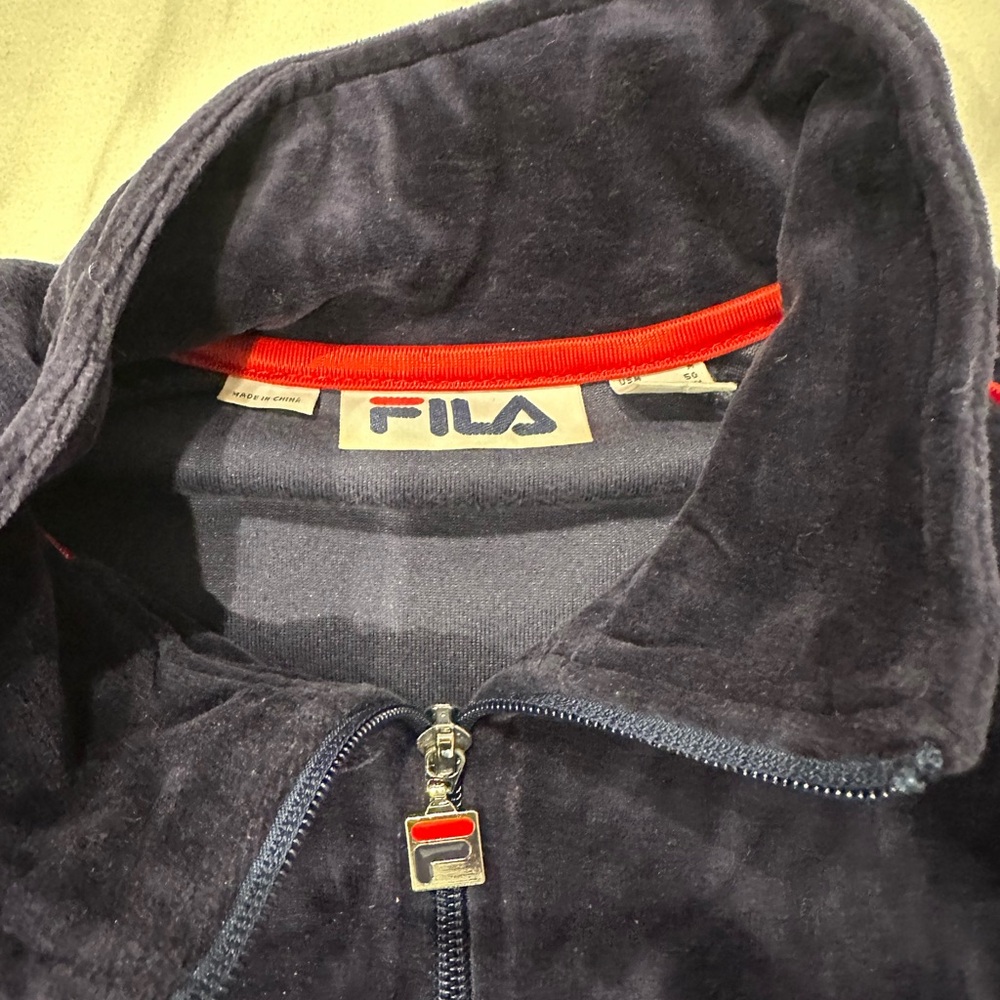 Fila Navy Velour Sweatpants with Red Logo Accent - Picture 4 of 5